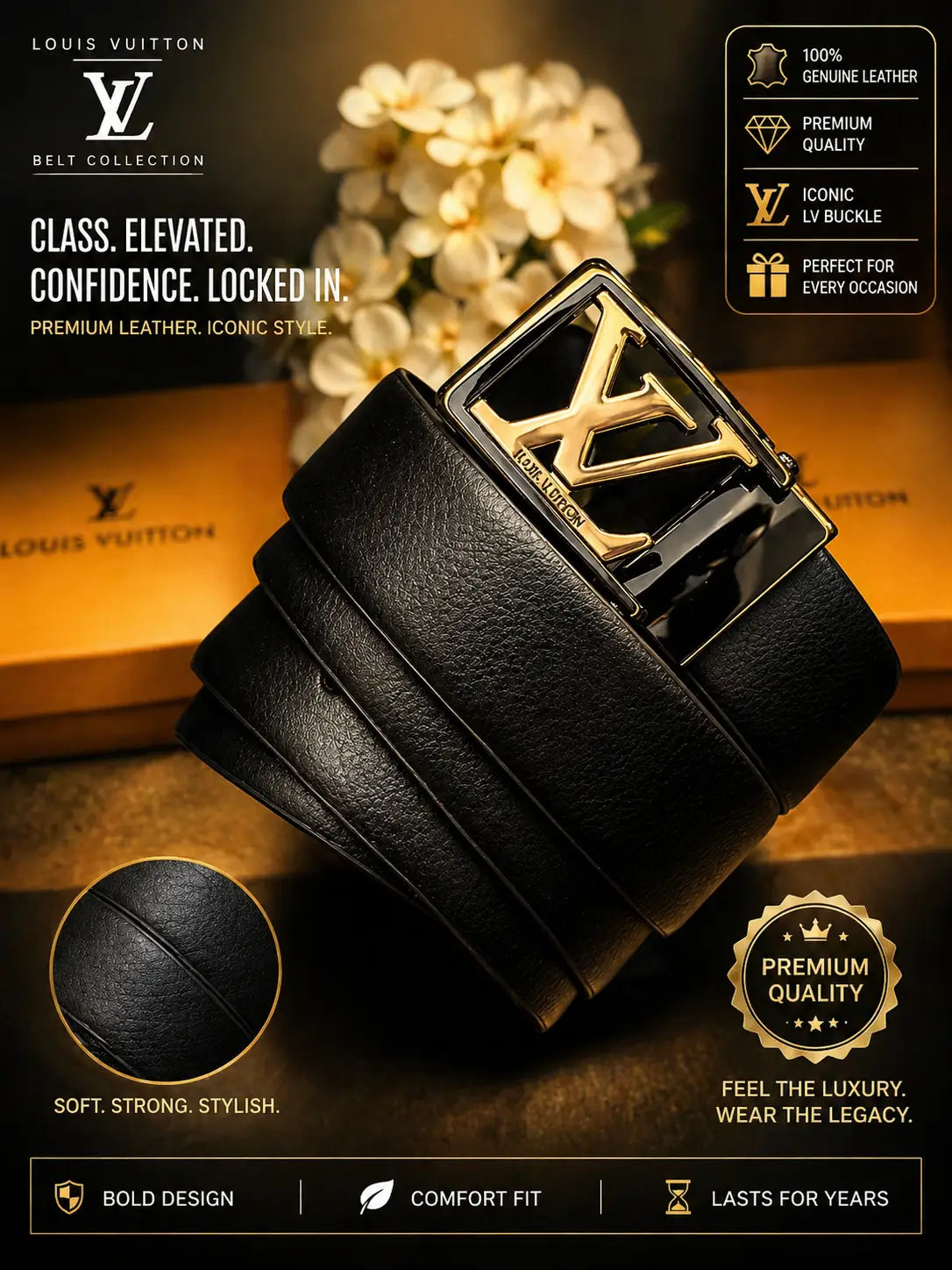 LV LOUIS VUITTON PREMIUM QUALITY REVERSEABLE BELT WITH OG BOX LV-328