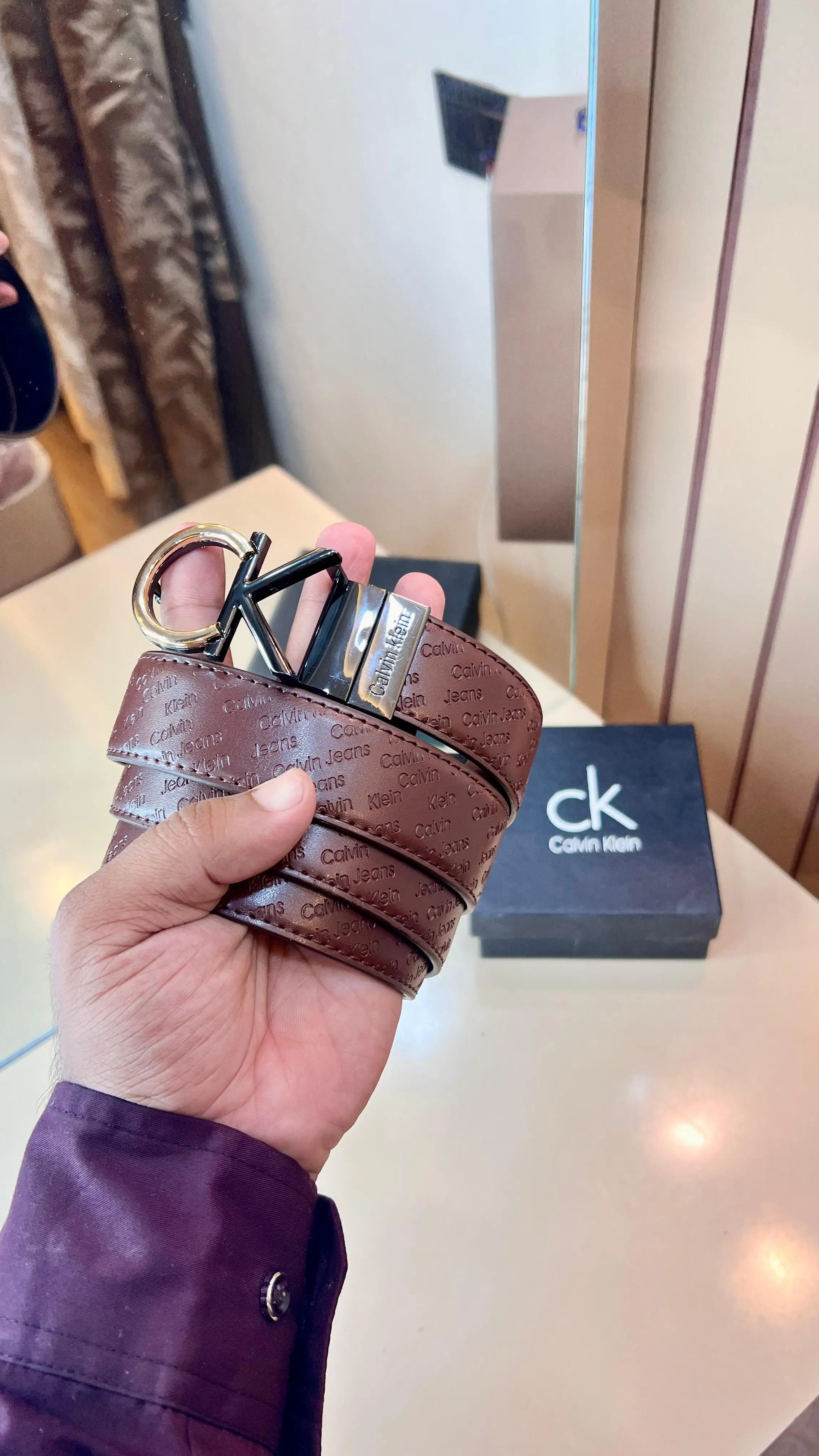 CK CALVIN KLEIN IMP PREMIUM QUALITY EMBOSSED REVERSEABLE BELT WITH OG BOX