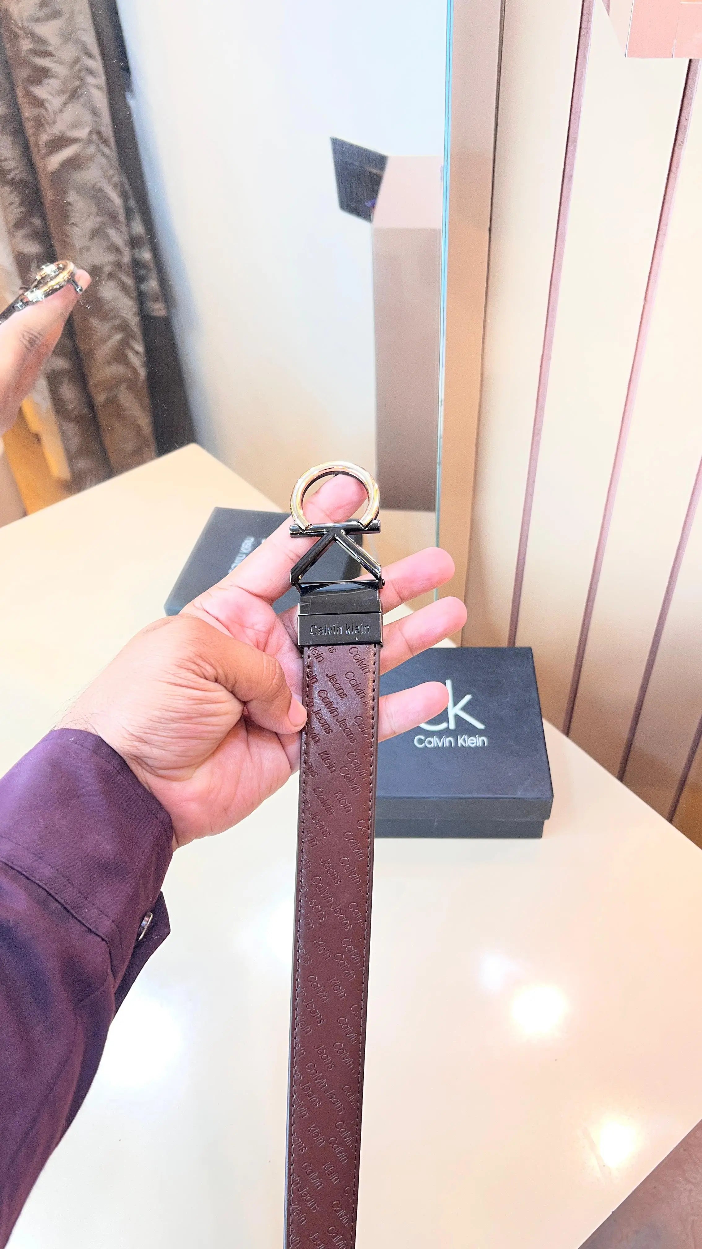 CK CALVIN KLEIN IMP PREMIUM QUALITY EMBOSSED REVERSEABLE BELT WITH OG BOX