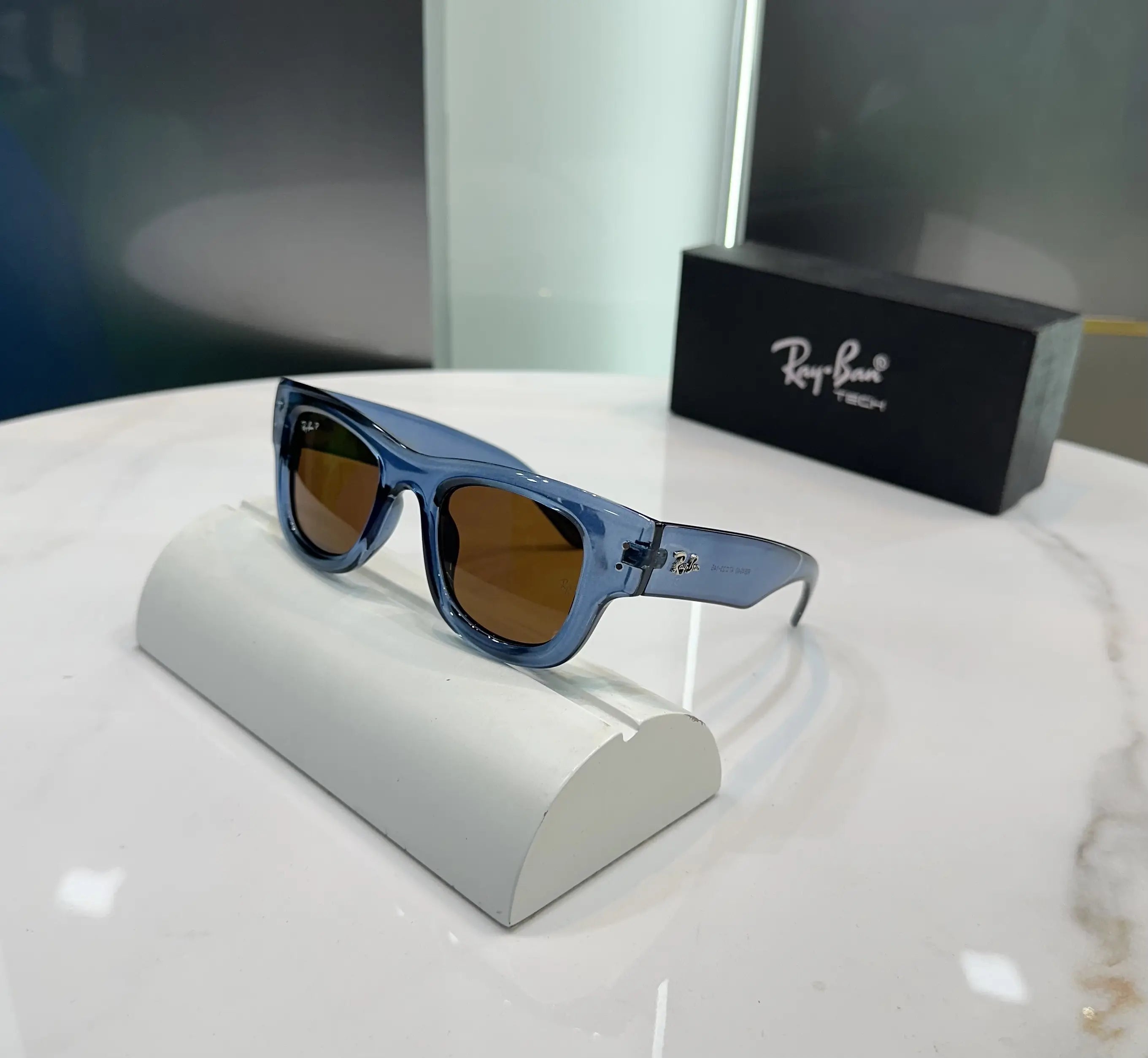 RayBan Puffer Blue Brown Premium Shades